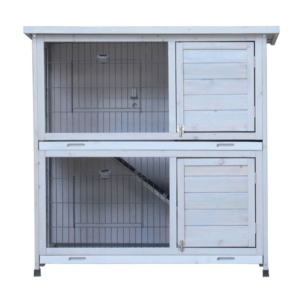 Outdoor Rabbit Hutch Cage 2-Story Bunny House w/ Removable Trays, Ramp, Waterproof Roof