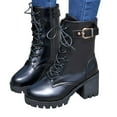 thumbnail image 6 of UngA Women Combat Boots Mid Calf Built-in Wallet Pocket Lace up Military Womans Boots Black,Size 8, 6 of 7