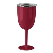 True North Stainless Steel Wine Glass Insulated Tumbler + Goblet with No-Spill BPA Free Triton Lid, Keeps Drinks Warm or Cold for 24 Hours, 10 oz, Sport Dark Red