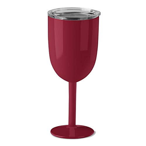 True North Stainless Steel Wine Glass Insulated Tumbler Goblet with No-Spill BPA Free Triton Lid, Keeps Drinks Warm or Cold for 24 Hours, 10 oz, Sport Dark Red