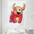 thumbnail image 1 of Cartoon Tapestry, Bizarre Devil Like Creature with 1 Eye and Horns, Wall Hanging for Bedroom Living Room Dorm Decor, 60W X 80L Inches, Dark Pink Mustard Pale Orange Charcoal Grey, by Ambesonne, 1 of 2