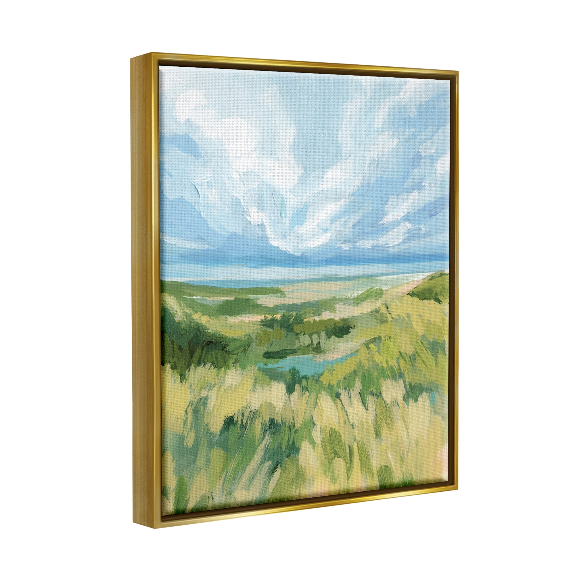 Stupell Coastal Grassy Dunes Landscape Landscape Painting Gold Floater Framed Art Print Wall Art