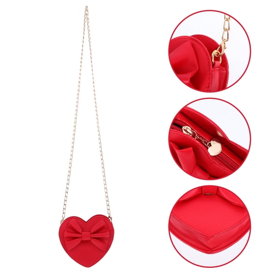 LOLIPPYY Red Heart Crossbody Bag for Women's PU with Bowknot Design Ideal for Dance School Shopping Size 9.5 x 4.5 x 7.5 Inches