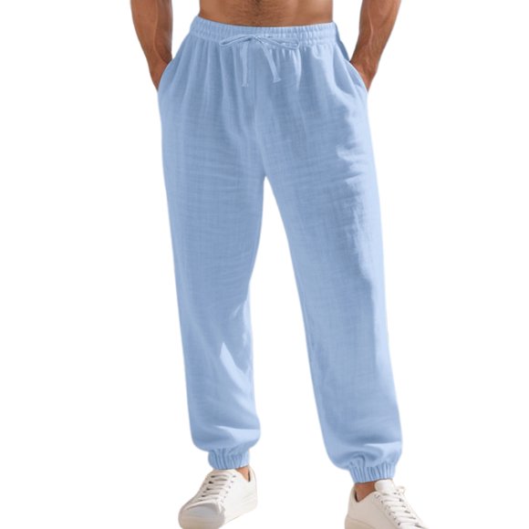 Men's Linen Casual Trousers with Elastic Ankle for Everyday Comfortable Wear in Warm Seasons