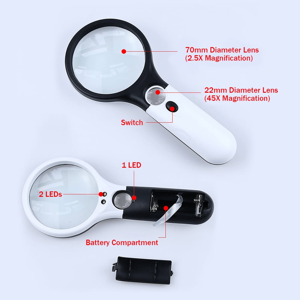 Magnifying Glass Set Handheld Magnifier with 9 Illuminated Lights 2.5X/ 8X 