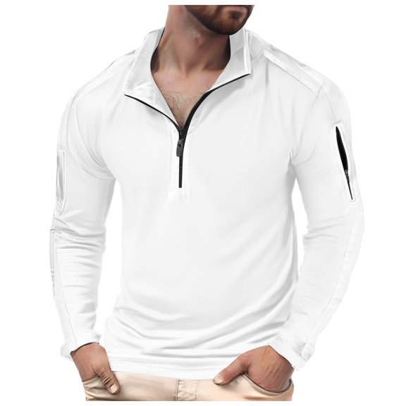 Futezty Men Pocket Pullover 1/4 Zip Stand Collar Long Sleeve Sweatshirts