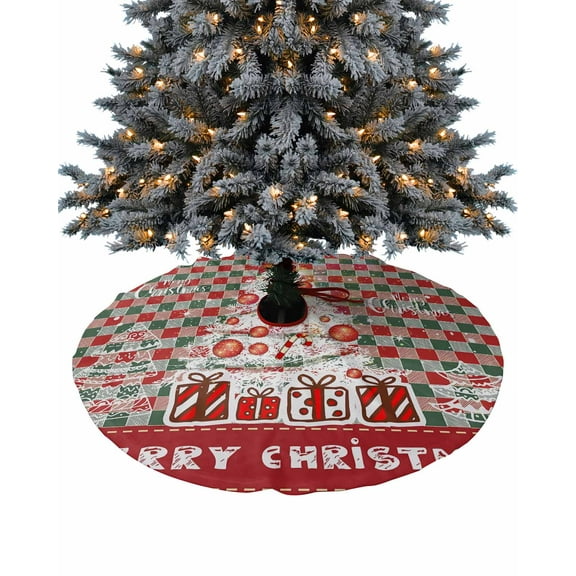 Christmas Tree Christmas Tree Skirt 48 Inches Large Christmas Skirt Tree, Xmas Red Green Plaid Winter Snowflake Tree Skirt Christmas Decorations for Fireplace Party Holidays Indoor Outdoor