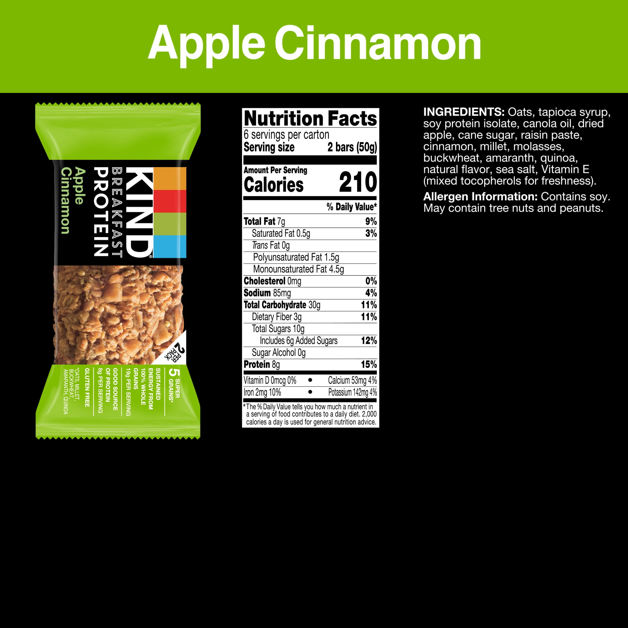 KIND, Gluten Free, Apple Cinnamon, Breakfast Protein Bars, 6-Count, 1 Cardboard Box