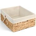 thumbnail image 4 of Storage Standard Large Rectangular Water Hyacinth Storage Basket with Cotton Liner, 15" x 12" x 6" Built-In Handles, Natural Woven Shelf Organizer for Pantry, Closet, Living Room, 4 of 13