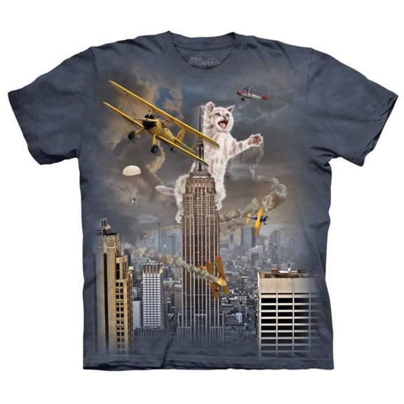 Grey 100% Cotton King Kitten Graphic Novelty T-Shirt