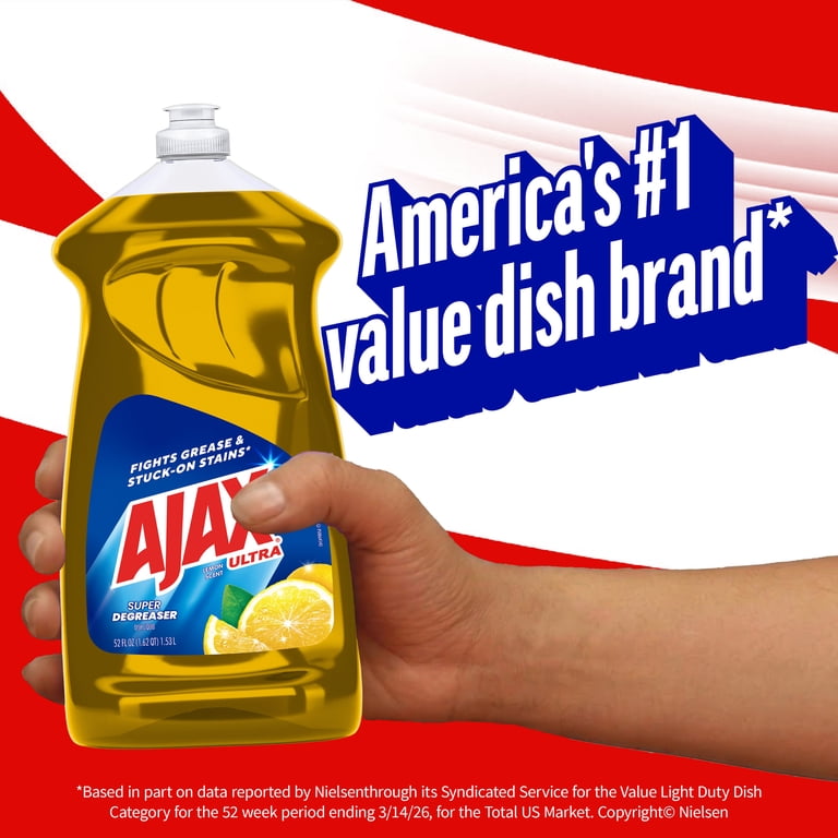 Ajax Ultra Dishwashing Detergent, Lemon Scent, Super Degreaser, 52