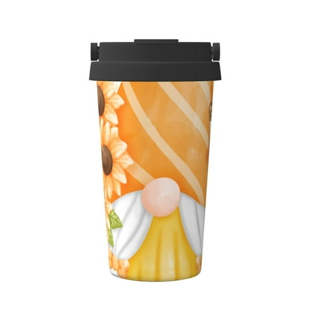 

Uemuo Sunflower Gnomes 2 Print Carry Insulated Coffee Mug Travel Mug with Hidden Handle Insulated Coffee Flask Leak-proof Travel Mug Insulated Mug for Office