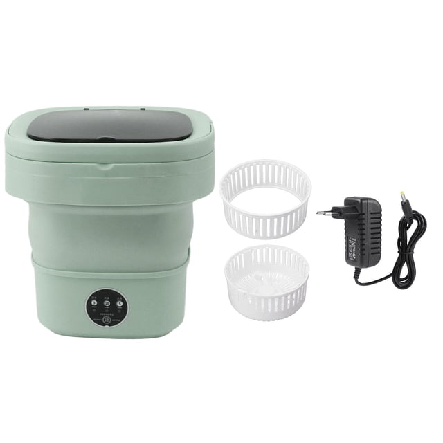 Lavadora plegable pequeña TPE y PP 100‑240V Deshidratador incorporado Mini lavadora de cubo portátil de 6L para ropa interior Calcetines Enchufe europeo verde