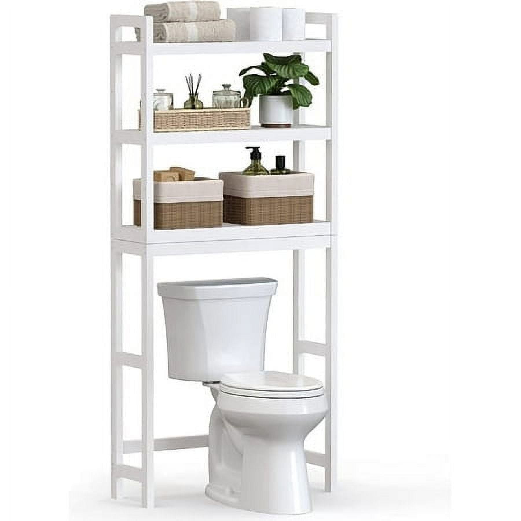 3-Tier Over The Toilet Storage Bamboo Over Toilet Shelf Bathroom Storage Organizer with Adjustable Shelf, White