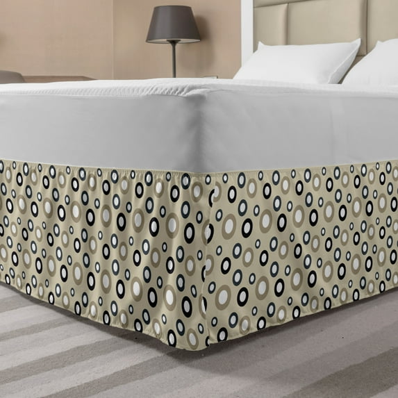 Geometric Circle Bed Skirt, Disc Shaped Curve with Interior Hoops on Beige Vintage Inspired, Elastic Bedskirt Dust Ruffle Wrap Around for Bedding Decor, 4 Sizes, Multicolor, by Ambesonne