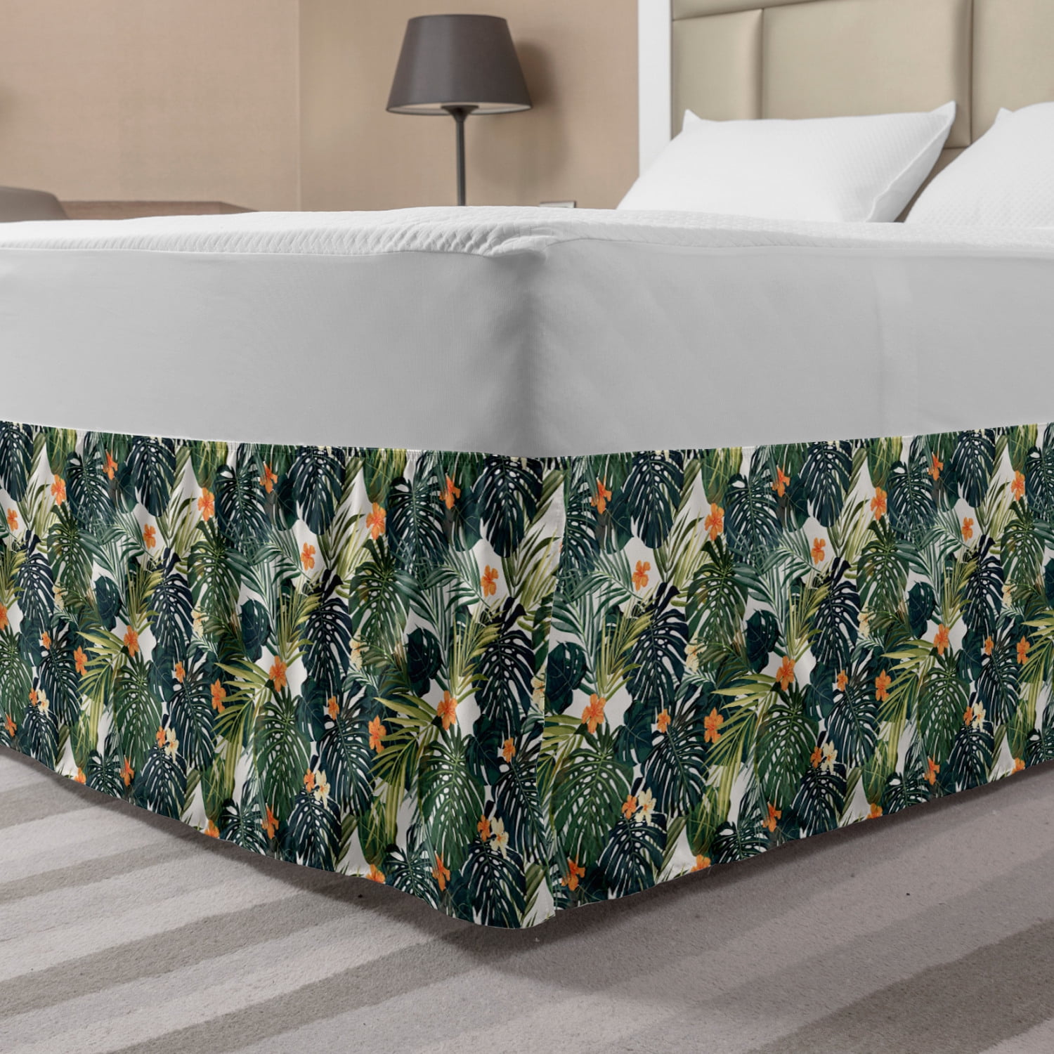 Hawaii Bed Skirt, Colorful Palm Trees Tropical Plants Botanical