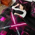 thumbnail image 4 of Erosebridal 3D Lightsaber Games Bedding Full Size,Neon Lights Comforter Sets with Sheets,Pink Geometry Gradient Grid Bedding Sets Full Size,Breathable Room Decor Reversible,7pcs, 4 of 6