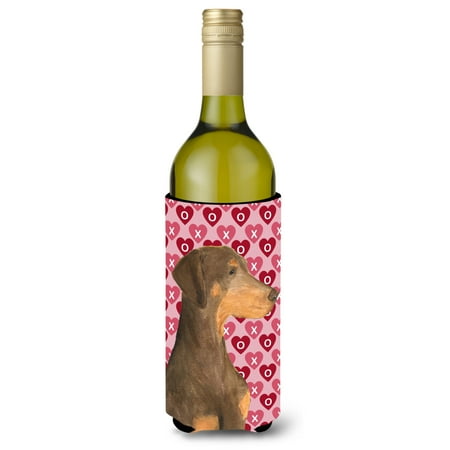 

Caroline s Treasures SS4479LITERK Doberman Hearts Love and Valentine s Day Portrait Wine Bottle Hugger Wine Bottle