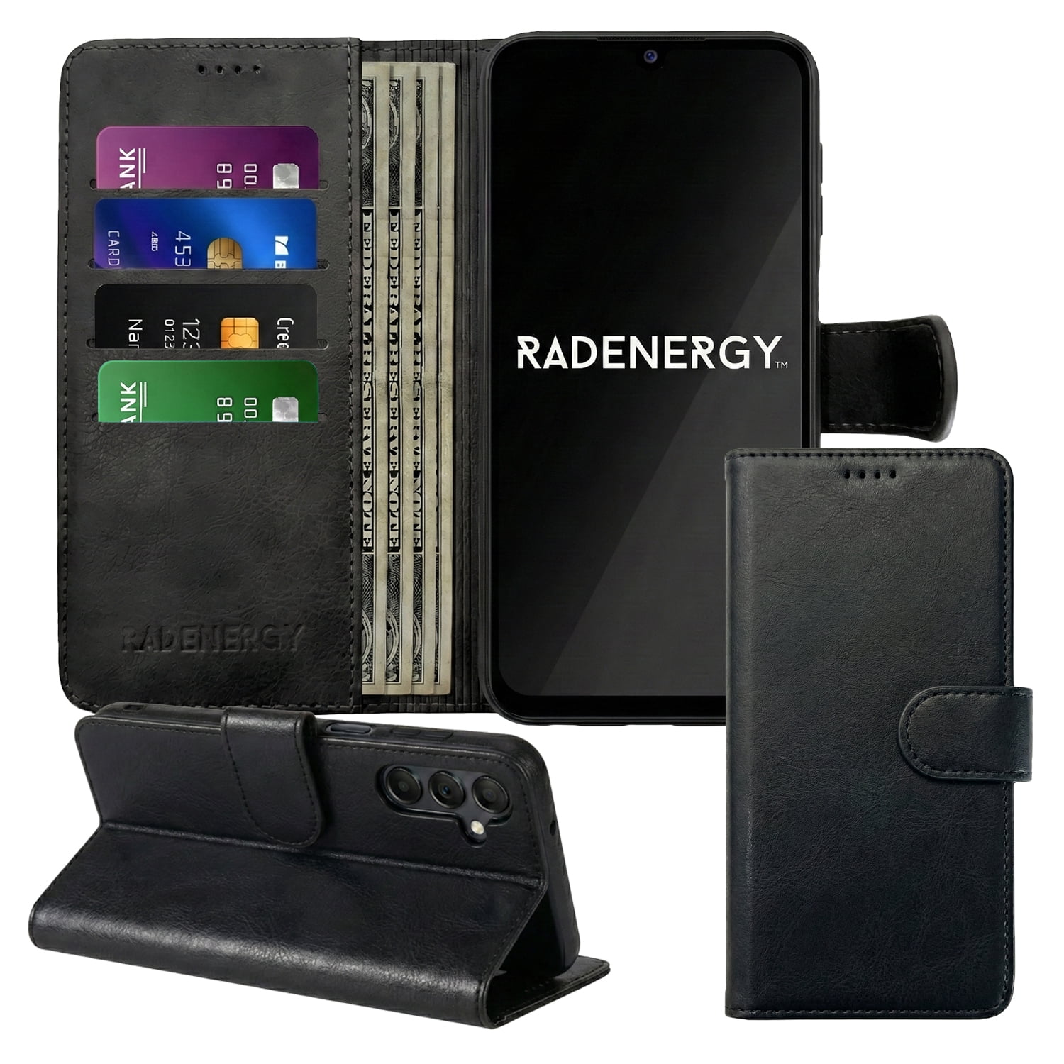 RadEnergy EMF Blocking Genuine Leather Wallet Phone Case with Card Holder for Samsung Galaxy, Anti Radiation EMF Protection, Radiation Blocker Cell Phone Wallet Case (Black, for Galaxy A16 5G)