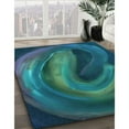 thumbnail image 3 of Ahgly Company Machine Washable Indoor Round Transitional Medium Teal Green Area Rugs, 4' Round, 3 of 7