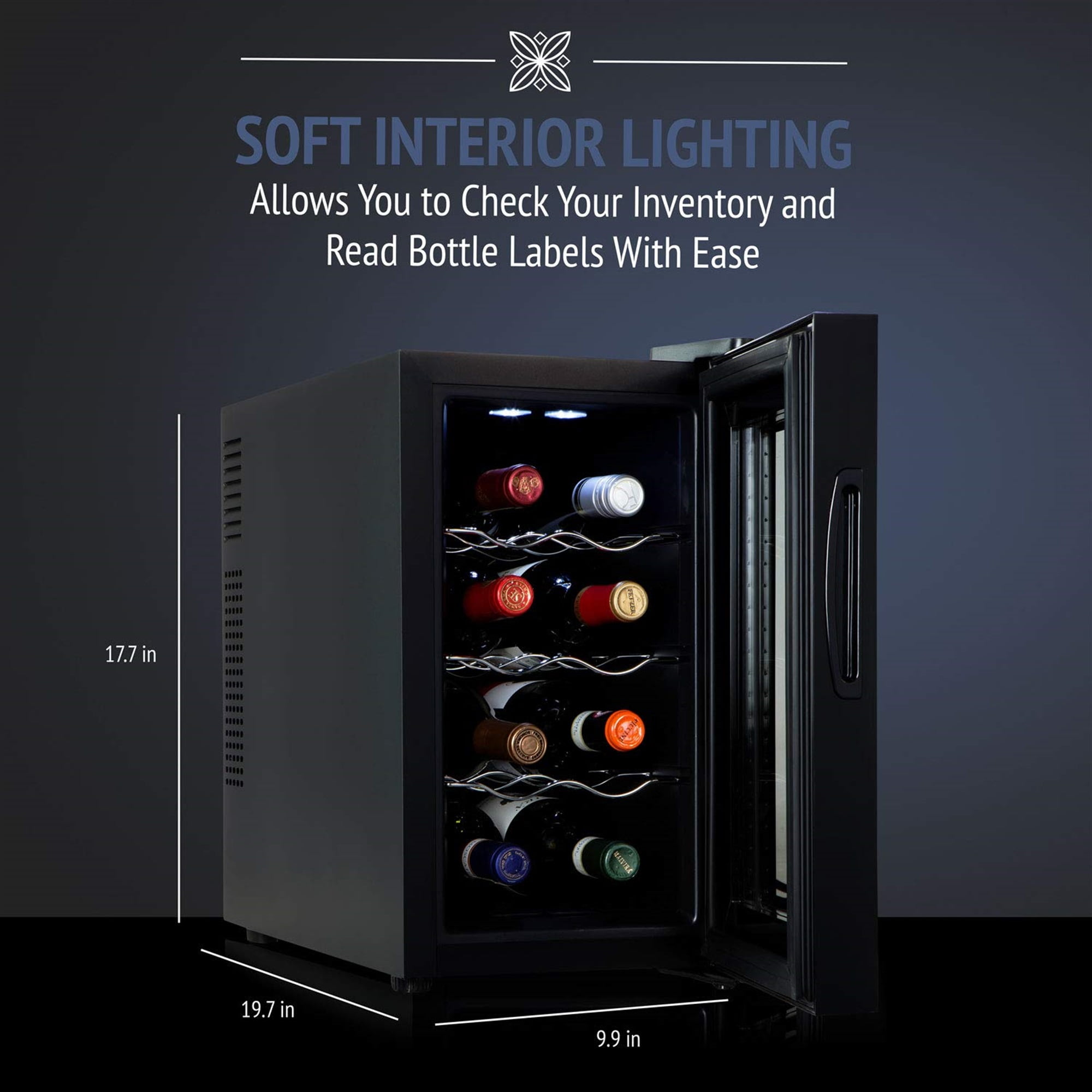 Ivation 8 Bottle Thermoelectric Wine Cooler, Quiet Freestanding Wine Fridge, Black