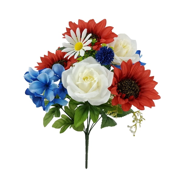 Mainstays Indoor 18 inch Artificial Sunflower Mixed Bush, Red, White and Blue Color.