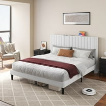 Merluxy King Size Velvet Bed Frame with Headboard, Charging Station, White