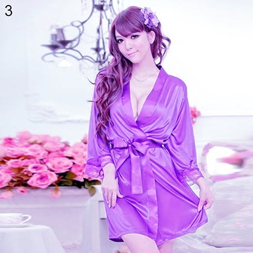 Lubelski Women s Faux Silk Robe Short Bathrobe Sleepwear Nightwear Walmart