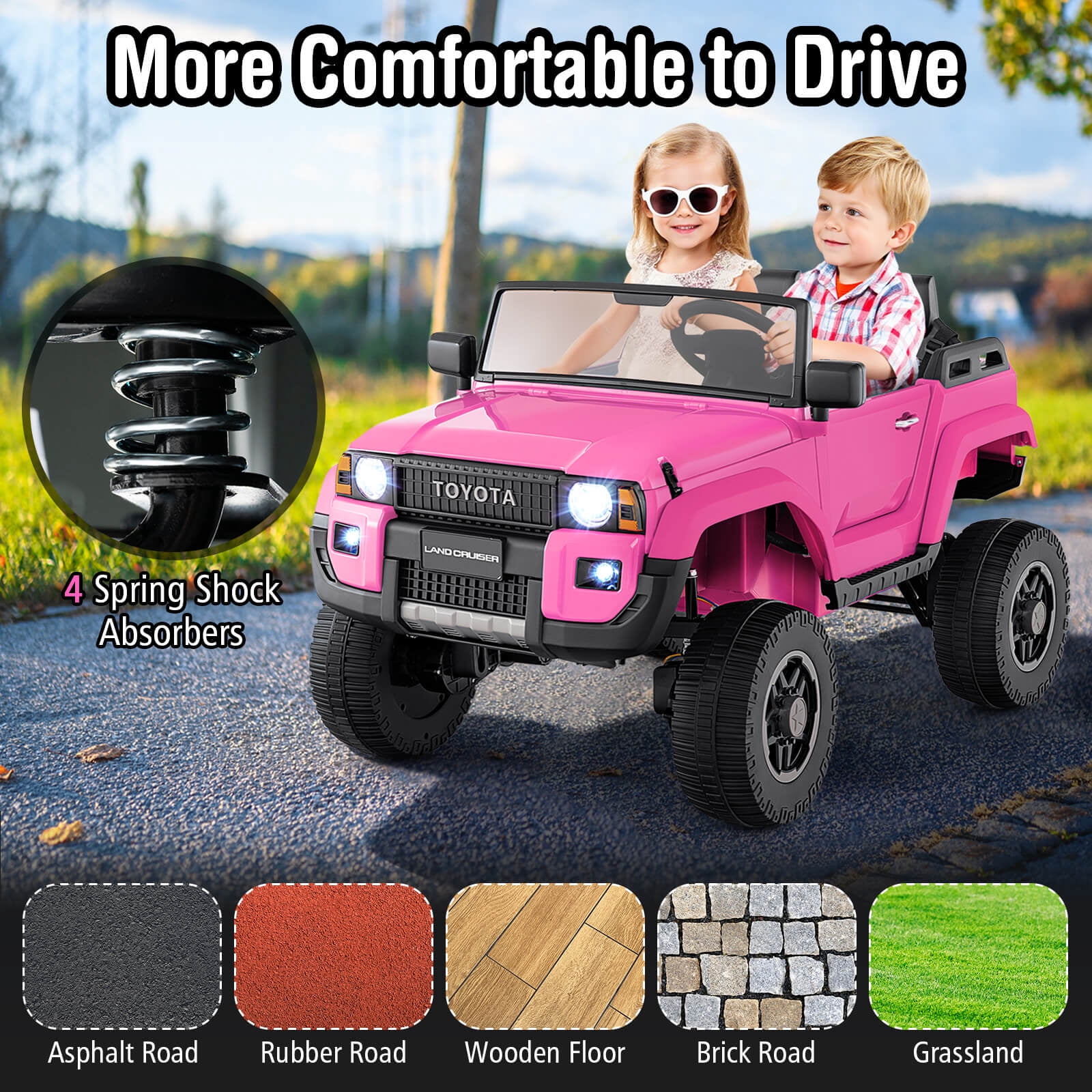 Costway 24V 2 Seater Ride on Car for Kids Licensed Toyota LC250 Ride on Truck with Remote Pink