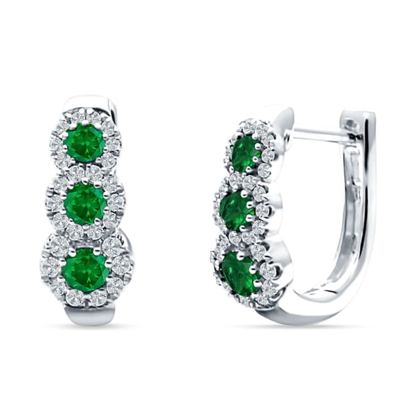 18K Gold Plated Hoop Earring Green Emerald CZ Halo Floral Women Jewelry