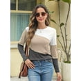thumbnail image 5 of Women'S Color Block Tops Casual Long Sleeve Tunic Round Neck Pullover Shirts White Khaki L, 5 of 6