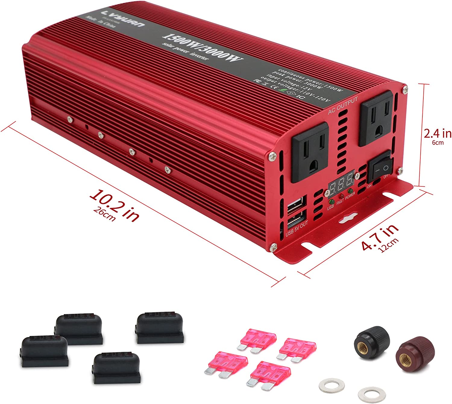 Yinleader 1500 Watts Power Inverter Dual AC Outlets and Dual USB DC 12V to 110V AC Converter with Digital Display