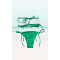 thumbnail image 4 of Meloria Swim and Fashion Pure Green Color Padded Tube Top Self-Tie Thong Sexy Classic Two-Piece Bikini, 4 of 5
