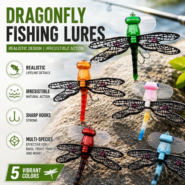 assortment texas artificial lure fishing dragonflies 5pcs Dragonfly Fishing Lures 2.95 Dragonfly Bait High Simulation Dragon Fly  Lures with Hooks for Bass Trout Fishing