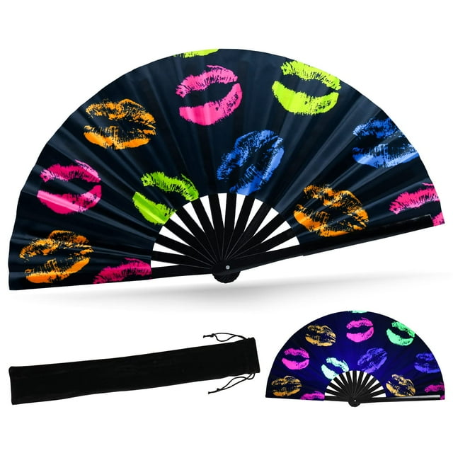 Ventilador de mano plegable SYNTECSO UV Glow para rave y drag queen