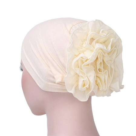 Ruffle Front Cap - Women Flower Muslim Ruffle Cancer Chemo Hat Beanie Scarf Turban Head Wrap Cap