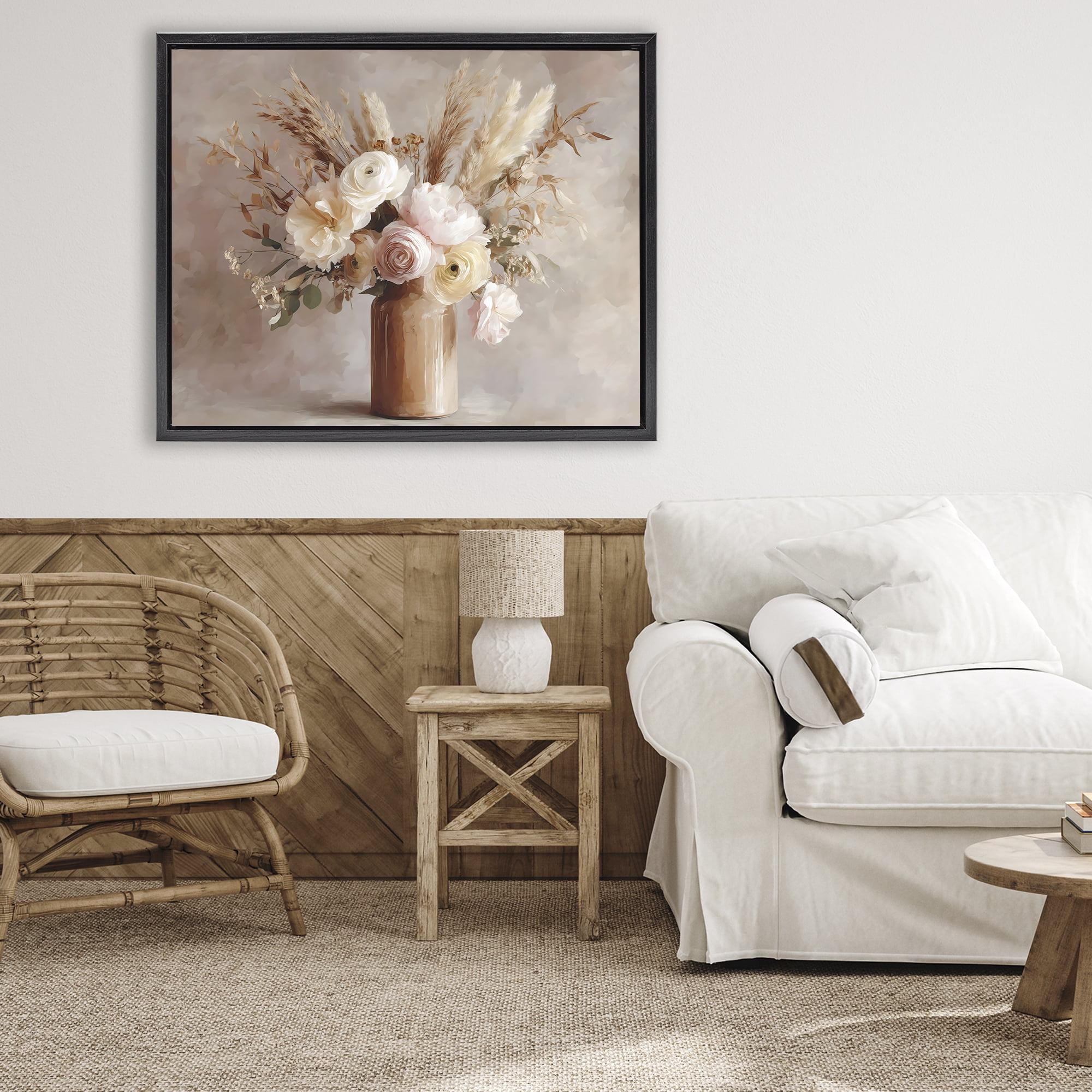 Stupell Industries Elegant Wheat Bouquet in Vase Black Framed Floater Canvas Wall Art, design by Franklyn Gregory