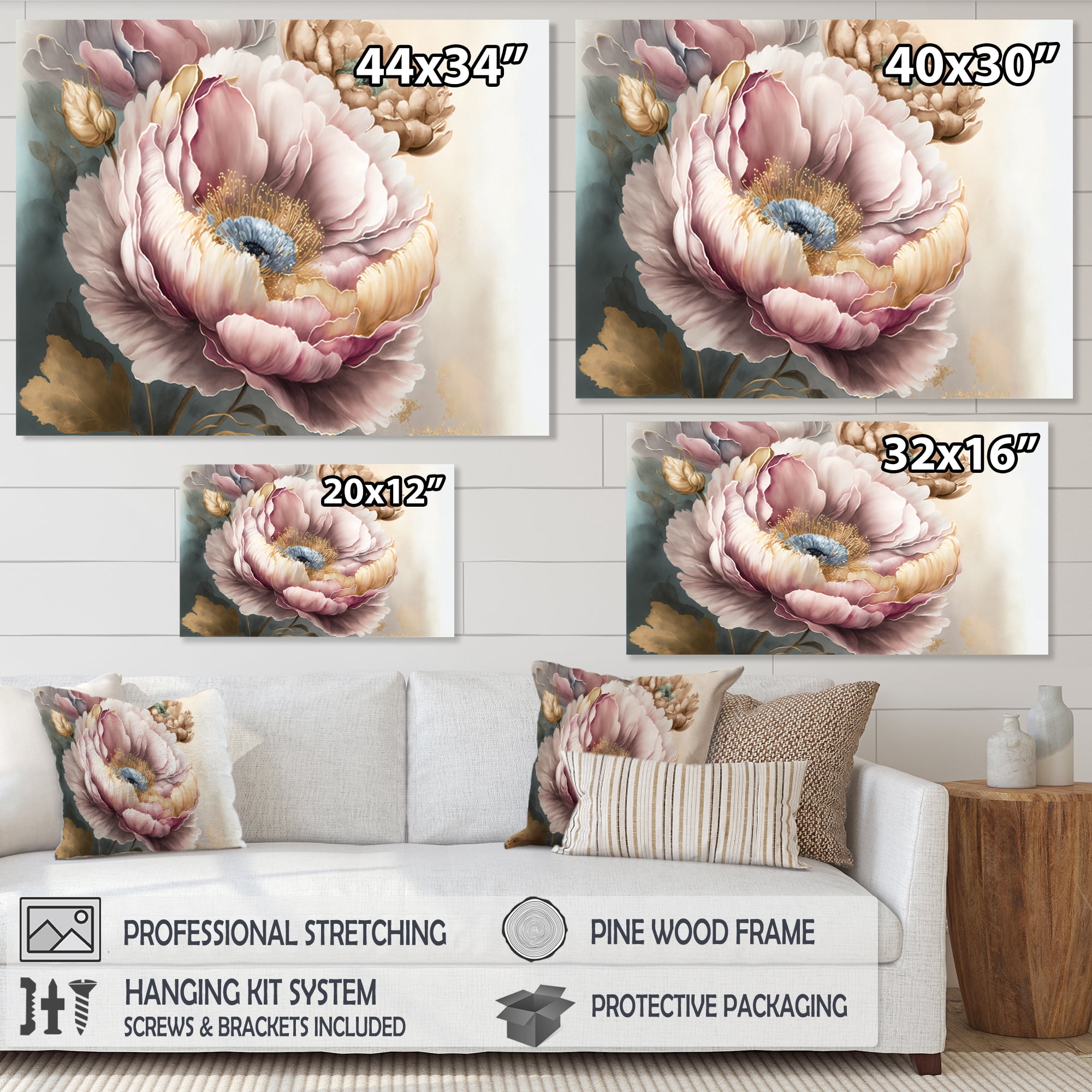 Designart Pink And Gold Poppy Flowers I Canvas Wall Art