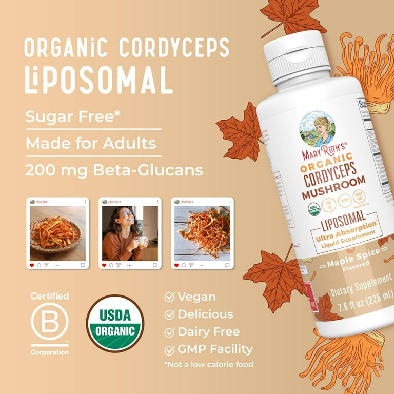 MaryRuth Organics Organic Cordyceps Mushroom Liposomal Maple Spice