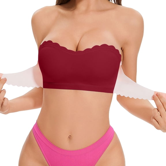 Kukoosong Strapless Bras for Women Fashion Women's Comfortable No Steel Hoop Wrap Around Bra with Back Buckle Gathered Strapless Drop and Fall Bra, Sizes M