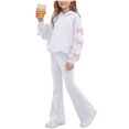 thumbnail image 6 of Ixbnca 2 Piece Outfits for Kids Girls Long Sleeve Hooded Sweatshirts High Waist Flare Pants Bow Fashion Clothes, 6 of 7