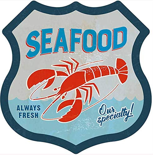 Seafood SUDAGEN Seafood Metal Tin Signs Lobster Gourmet Signs Fish Shop Signs for Wall Decor 12 x 12 