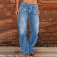 thumbnail image 2 of SELONE Womens Jeans Straight Leg Pull On Jeans Patchwork Loose Denim Pants Summer Basic Trousers with Pockets Blue L, 2 of 4