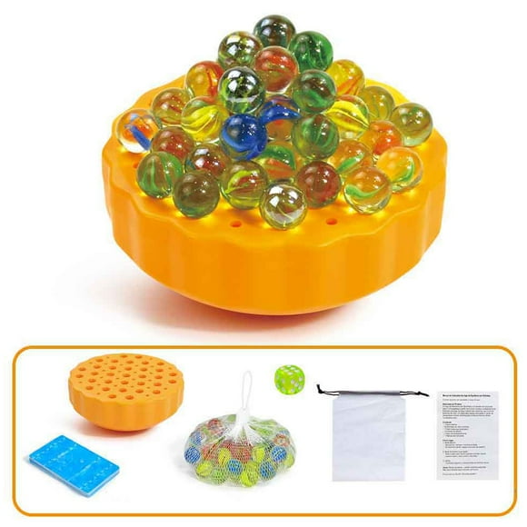 Juego de mesa interactivo multijugador con cuentas de vidrio redondas, música y apilamiento.