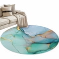 thumbnail image 2 of Teal Marble Round Rugs 3ft, Abstract Art Modern Geometric Golden Non Slip Washable Rug Runner, Low Pile Indoor Floor Carpet Mat Bathroom Rugs for Living Room, Bedroom, Kids Room, 2 of 9