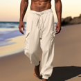 thumbnail image 2 of SDNall Mens Pants Men Solid Color Corset Pockets Pull Rope Fashion Casual Comfort Pants, 2 of 9