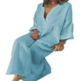 thumbnail image 1 of CHUANK Women Cotton Linen Long Sleeve Loose Maxi Dress Plus Size Solid Button Down Long Dress, 1 of 3