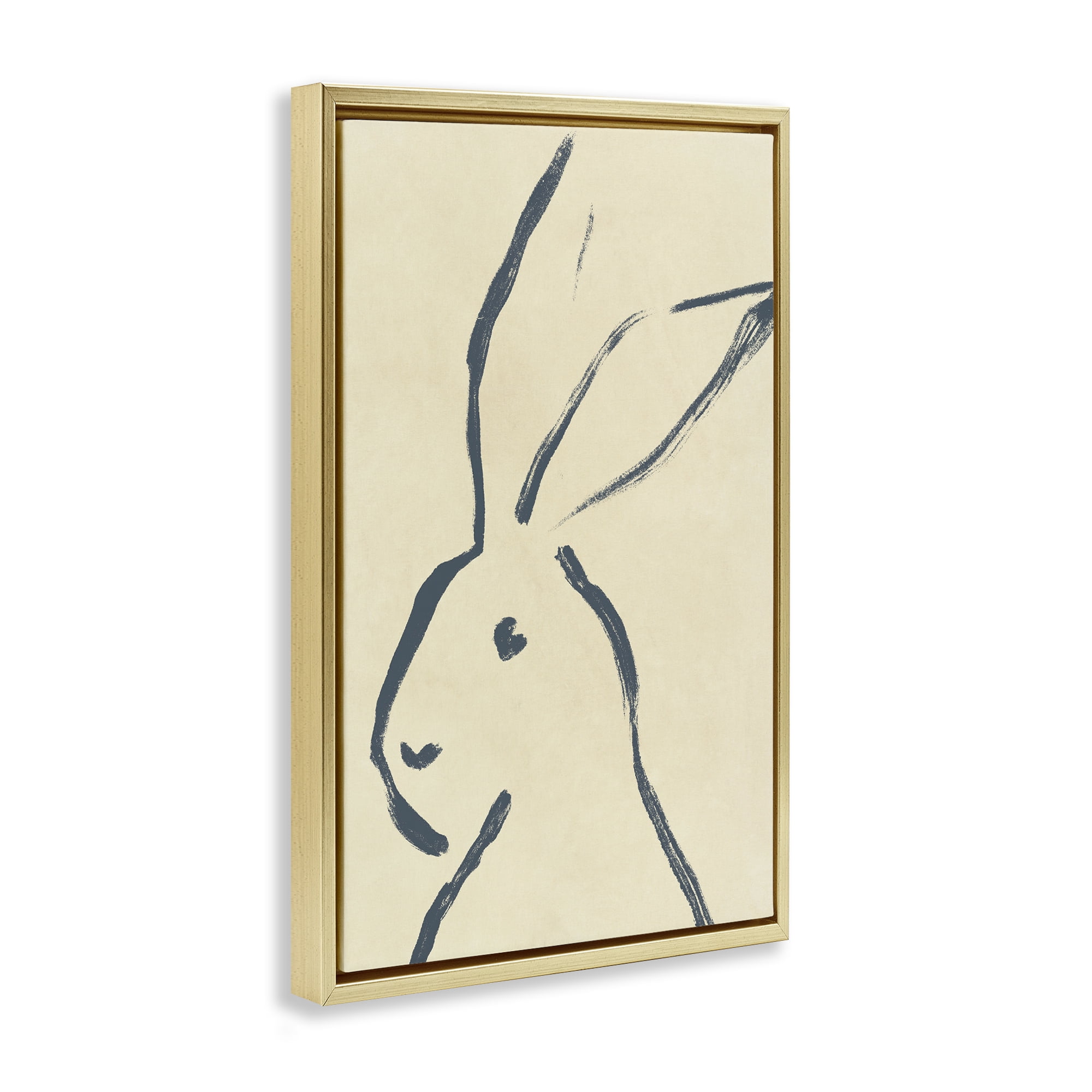 Stupell Industries Minimal Brushed Rabbit Animals & Insects Drawing Gold Floater Framed Canvas Art Print Wall Art, 21 x 31