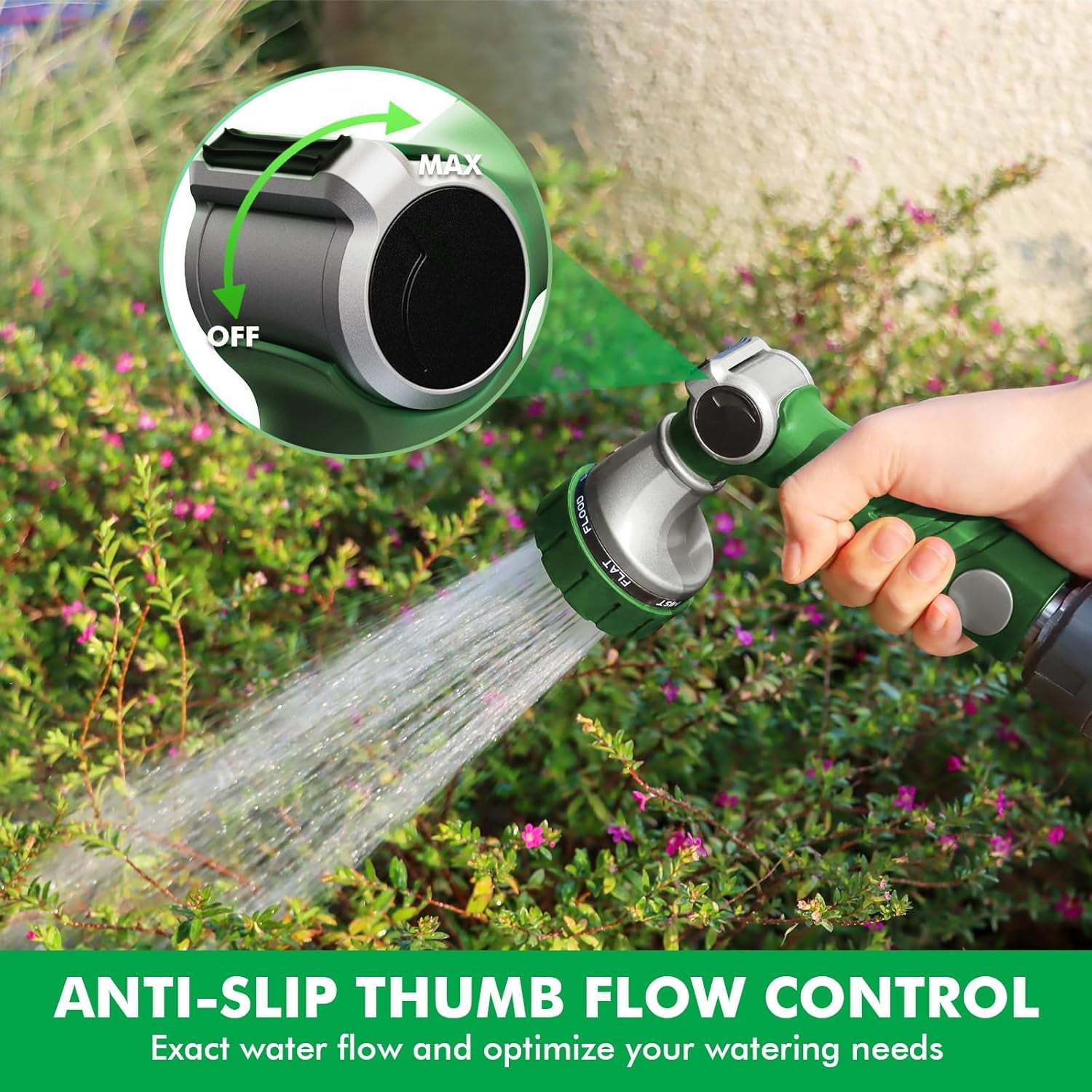 Heavy Duty Hose Nozzle, Metal Garden Water Hose Sprayer with 7 Watering Patterns, Thumb Control, On Off Valve, High Pressure Nozzle Sprayer for Watering Plants, Car and Pet Washing, Blue