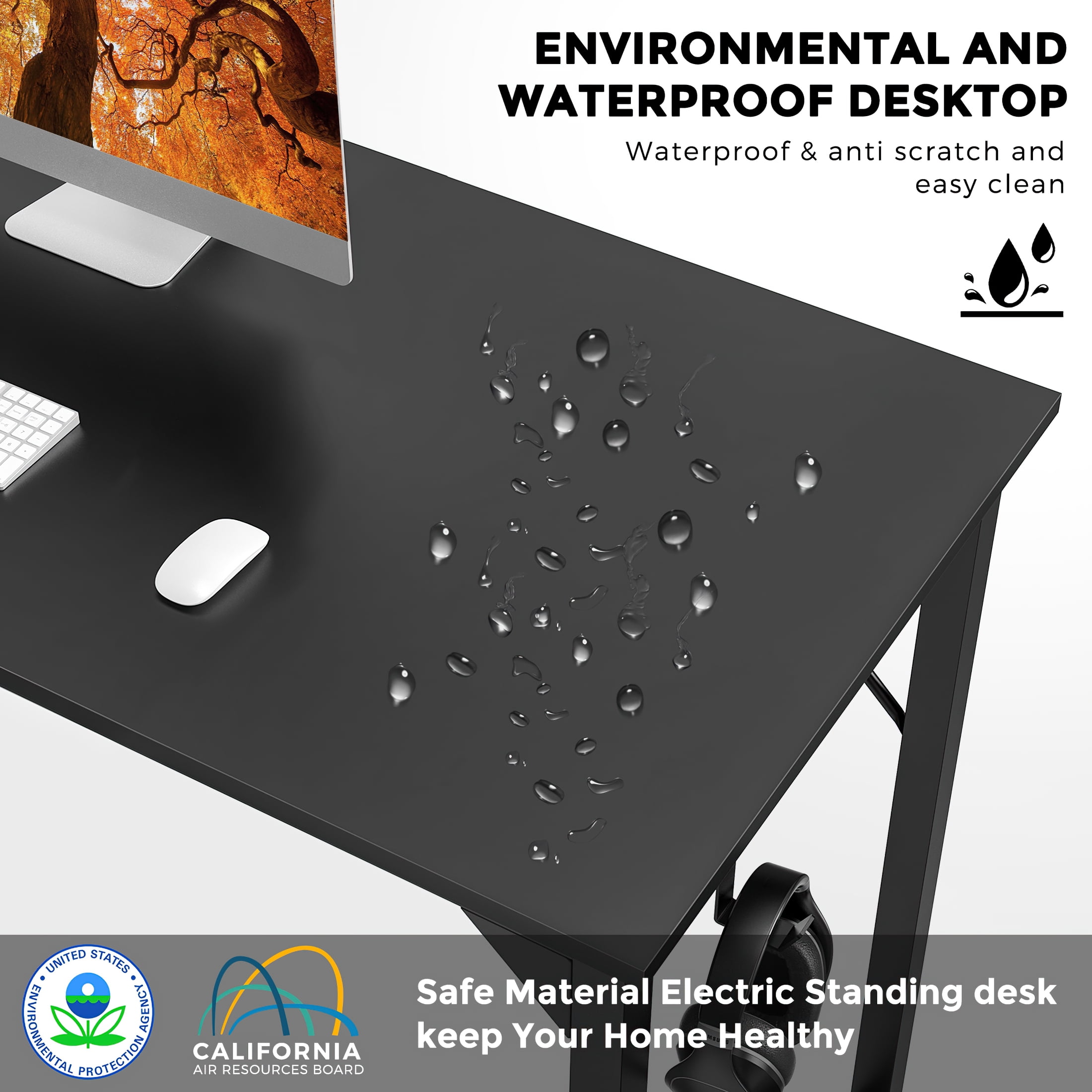 CONCETTA Computer Desk, 40 Inch with Storage Bag and Iron Hooks for Home, Office, Black